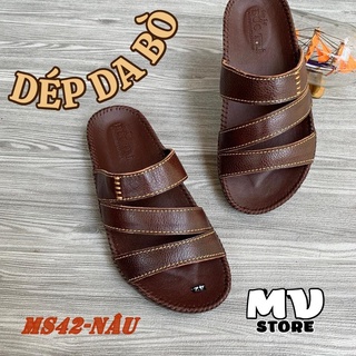 Dép nam, dép nam quai ngang da bò quai chéo phù hợp chân nhỏ DT42