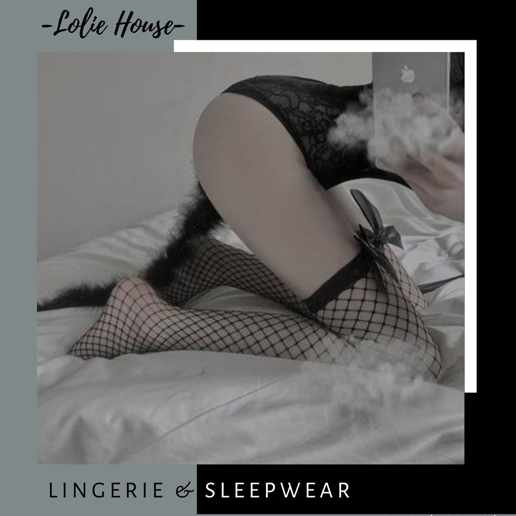 Tất đùi lưới nhỏ đính nơ sexy ❤️ Tất đùi lưới nhỏ trơn màu đính nơ cute QT2 - Lolie House