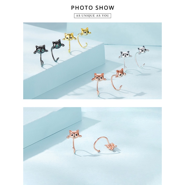 Bông tai BAMOER bằng bạc 925 hình mèo dễ thương