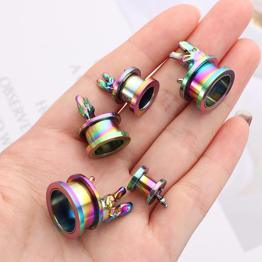 Khuyên Nong Tai Hình Khủng Long 3D Màu Sắc Cầu Vồng