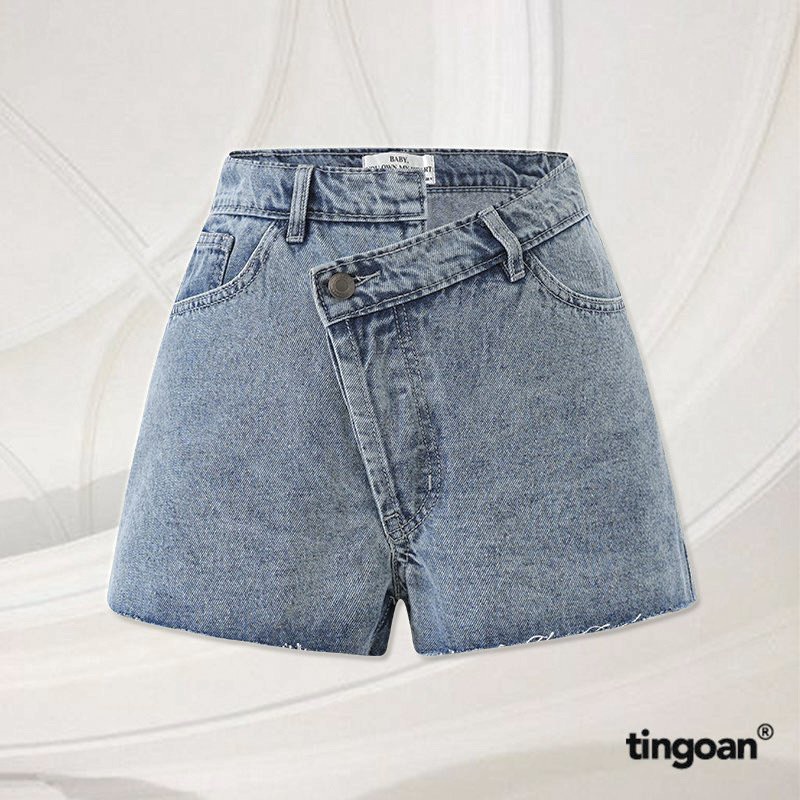 TINGOAN® - Quần short bò cắt cạp lệch màu xanh tingoan MASCARA JEANS SHORT/BLUE