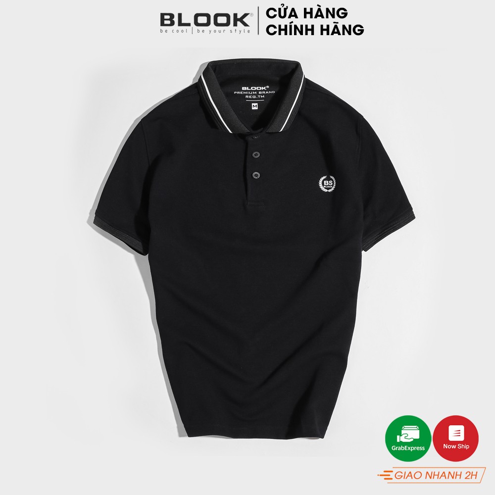 Áo polo nam premium BLOOK Vải thun gân cá sấu màu Đen in logo BS sang trọng mã 33291 (HÌNH THẬT)