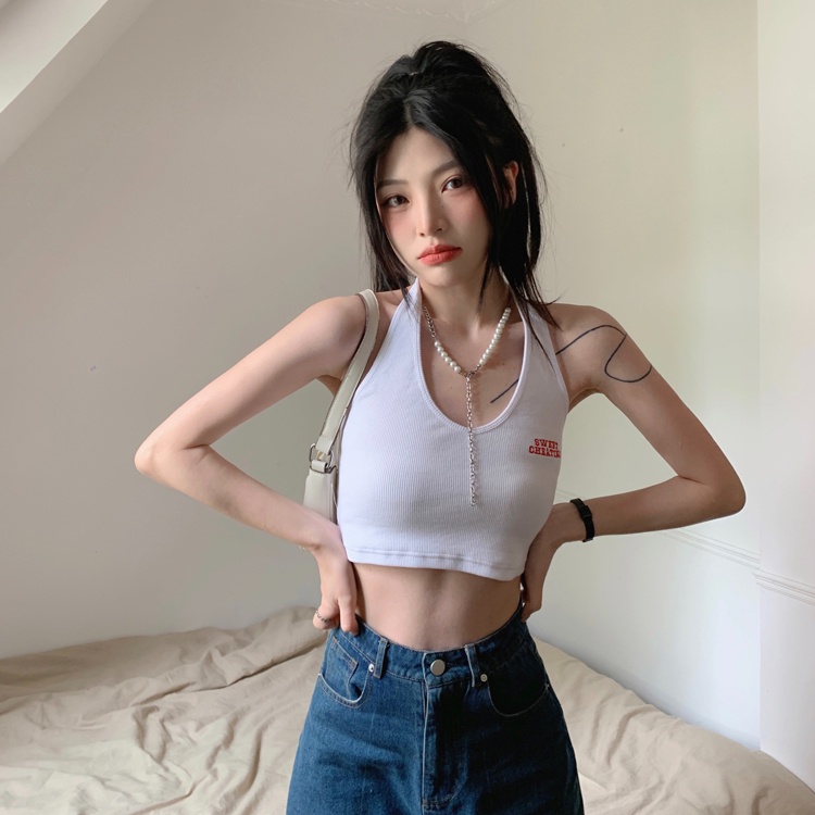 Áo kiểu croptop ZHELIHANGFEI cổ yếm trẻ trung quyến rũ dành cho nữ