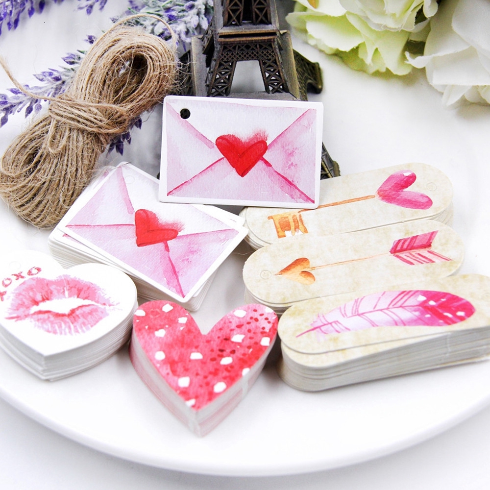 50 thẻ treo bằng giấy kraft hình trái tim cho quà tặng