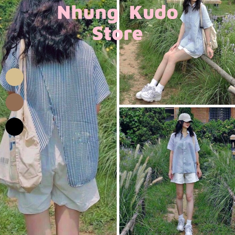 Set bộ áo xẻ kèm quần sooc kaki trắng Nhungkudostore mùa hè dành cho nữ