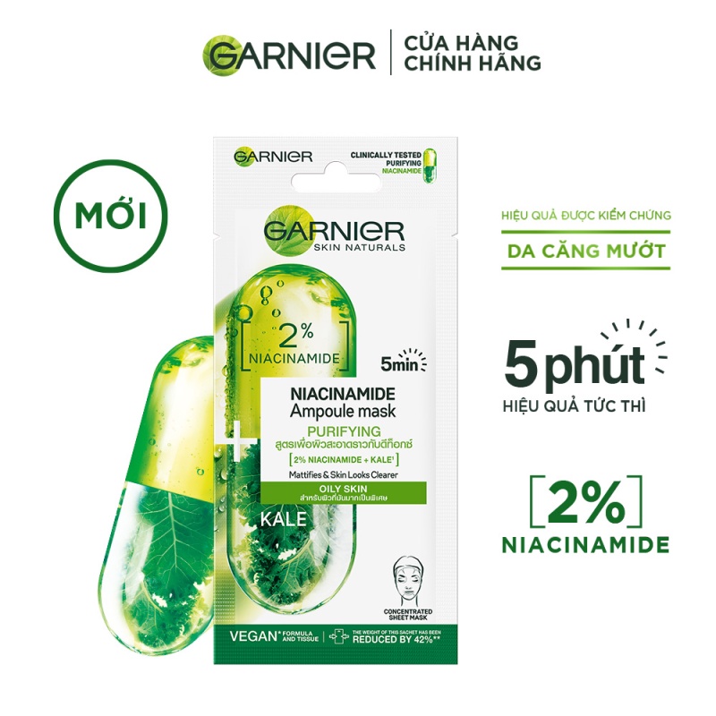 Bộ 6 mặt nạ tinh chất giúp làm sạch sâu, giảm bã nhờn, sáng da &amp; chống lão hóa Garnier 5 Minute Ampoule Mask 15GX6