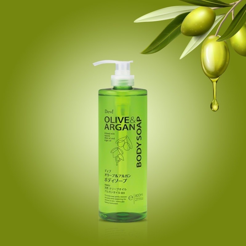 Sữa Tắm Kumano Deve Dưỡng Ẩm Sáng Da Dầu Olive, Argan 800ml Olive & Argan Body Soap