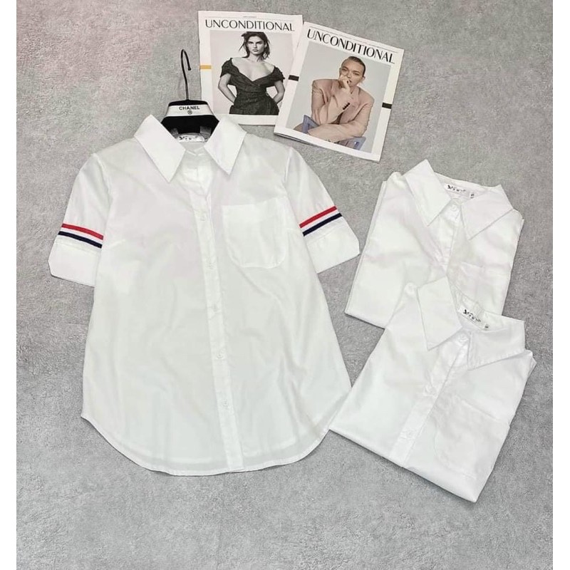 [Mã WASKT410K giảm 10K đơn 50K] ANU188 - ÁO SƠ MI NỮ TRẮNG ĐŨI CỘC TAY KẺ ĐỎ | BigBuy360 - bigbuy360.vn