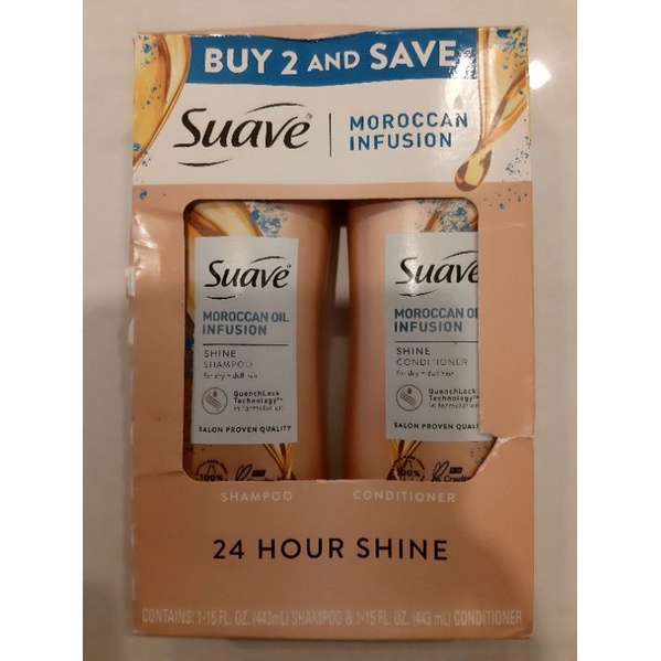 01 CHAI Dầu gội / xã SUAVE professional moroccan SHINE shampoo&conditioner 373/828mlml từ mỹ.mẫu mới