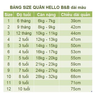 [Nhiều màu] QL0051 Size 11-12 quần cotton Hello BB - Hello B&B