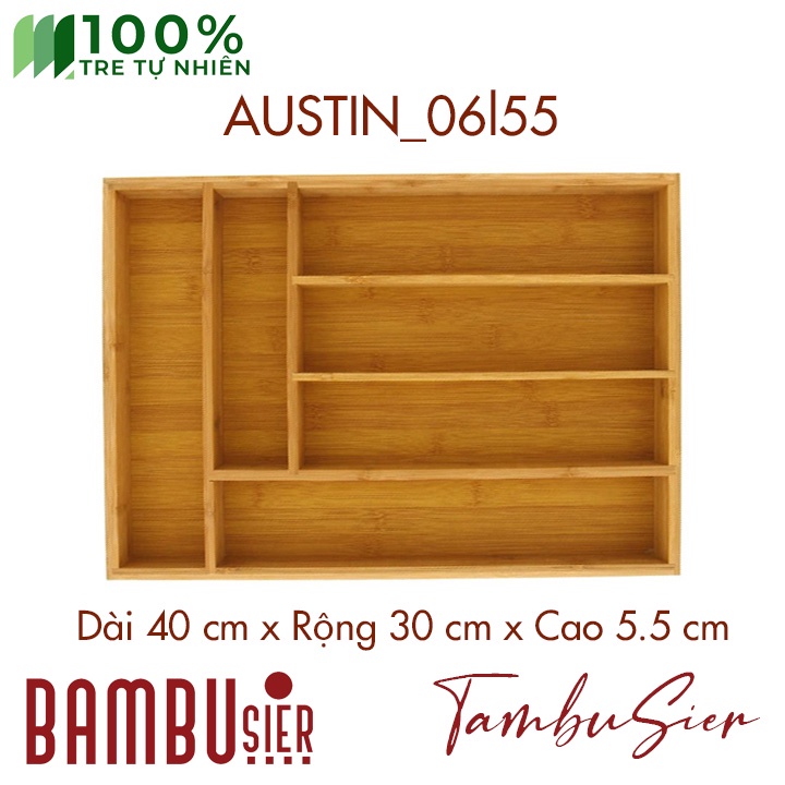 [BAMBOO] Khay chia thìa dĩa gỗ tre 5/6 ngăn - khay để thìa dĩa muỗng đũa cao cấp [AUSTIN-56]