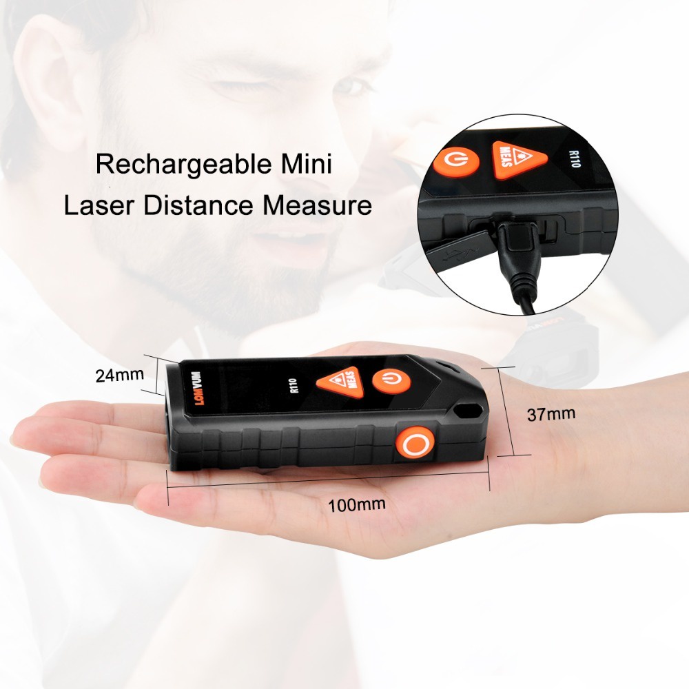Máy Đo Khoảng Cách Bằng Laser R110 Với Bánh Xe Cong Và Đèn Laser Có Thể Sạc Lại