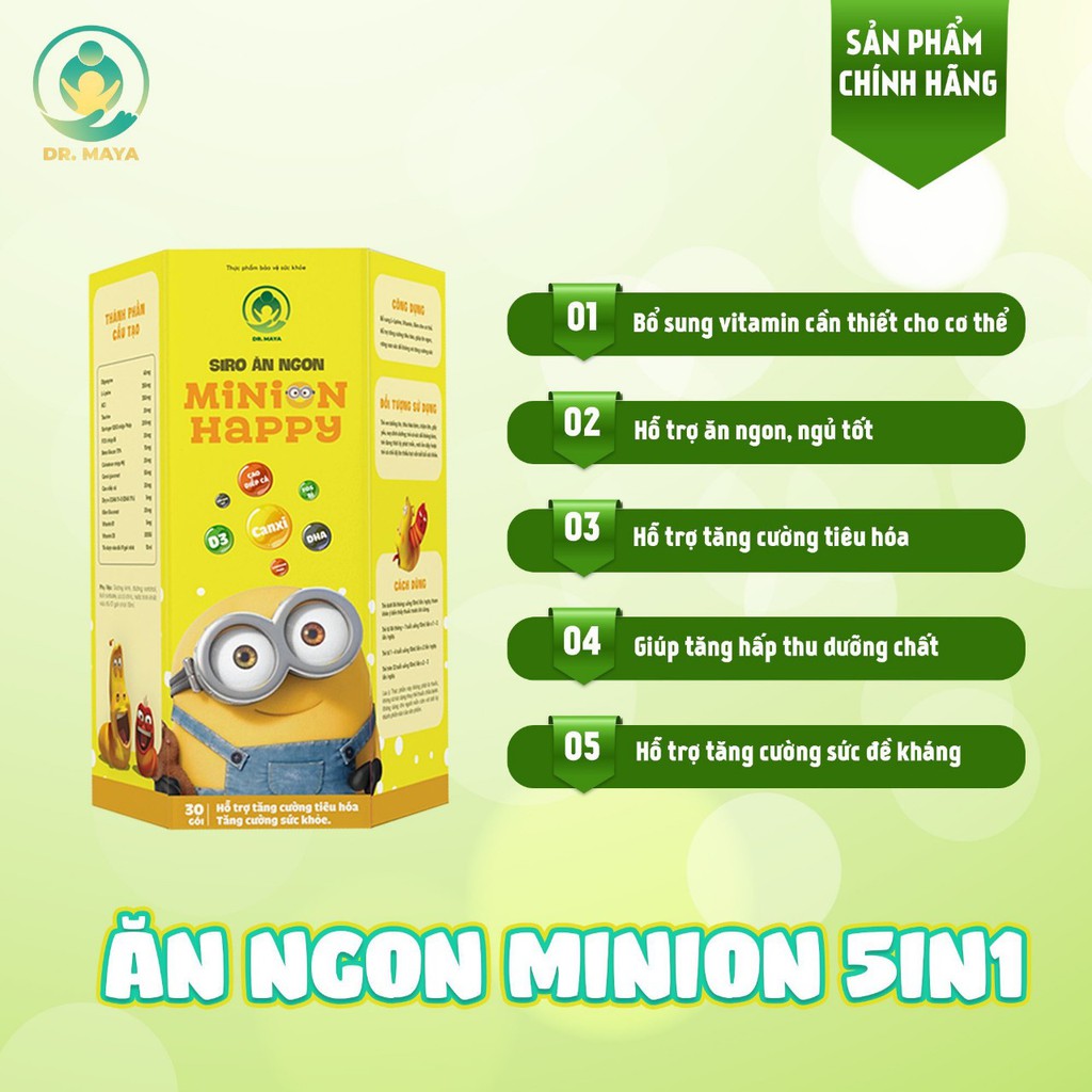 ✅ SIRO ĂN NGON MINION HAPPY ❤️[ CHÍNH HÃNG ] ❤️HAPPY HỖ TRỢ ĂN NGON 5 IN 1 HỘP 30 GÓI