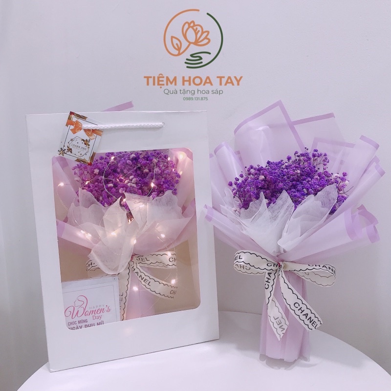 Set quà tặng 8/3 hoa khô baby màu tím - Nàng Thơ Handmade