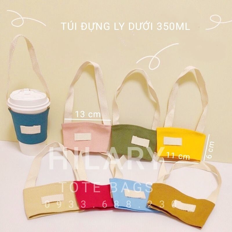 Túi Vải Trơn Đựng Ly Trà Sữa Nhiều Màu Dây Đai Trắng Mỏng