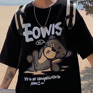 Áo thun tay lỡ chất cotton form rộng eowis in hình gấu cute/ áo phông 3158 unisex