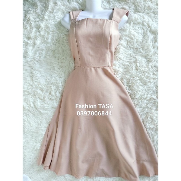 X2 Đầm dáng xòe công chúa màu kem form dài tay nhí chất for cánh tiên cổ vuông dự tiệc đám cưới thanh lịch