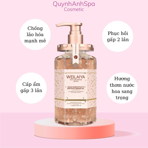 Sữa tắm Weilaiya trắng da cánh hoa hồng Damask 450ml Quynhanhspa20