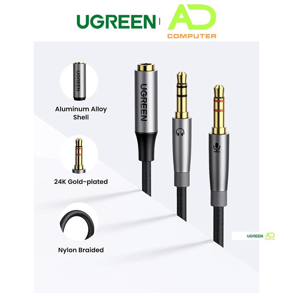 Dây Audio chuyển tai nghe 3.5mm sang 2 đầu Mic và Tai nghe UG REEN AV140 AV193