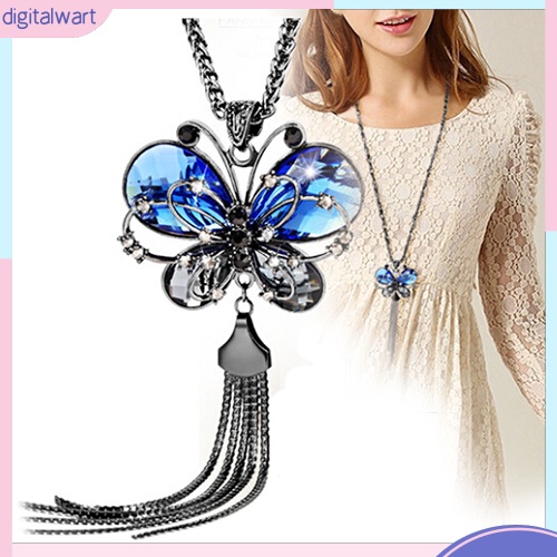 Dây chuyền hình bướm phối dây tua rua đính đá quý nhân tạo sang trọng quý phái dành cho nữ