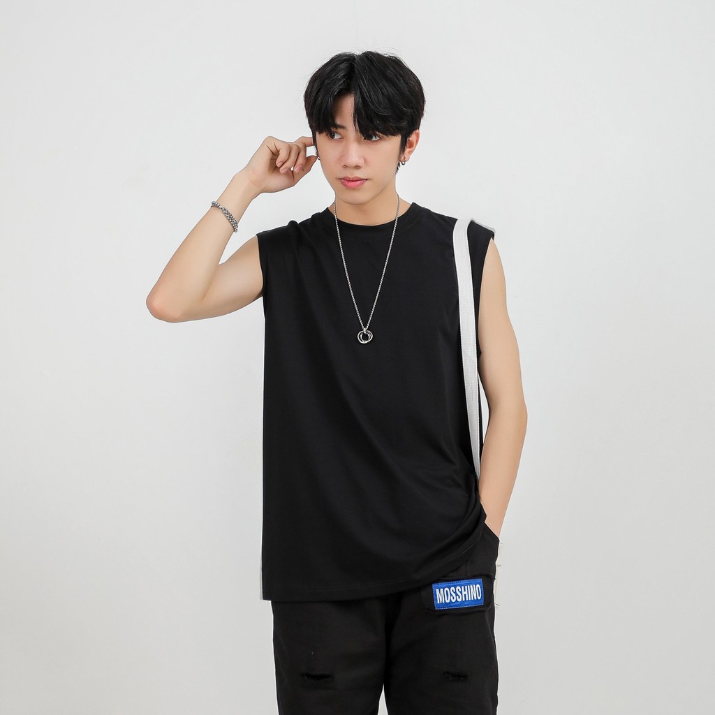 Áo Thun Nam MANDO,Phông Tanktop Cotton Basic Unisex Xuân Hè Nam 2 Màu Xanh Trắng Phong Cách Hàn Quốc -PDN009