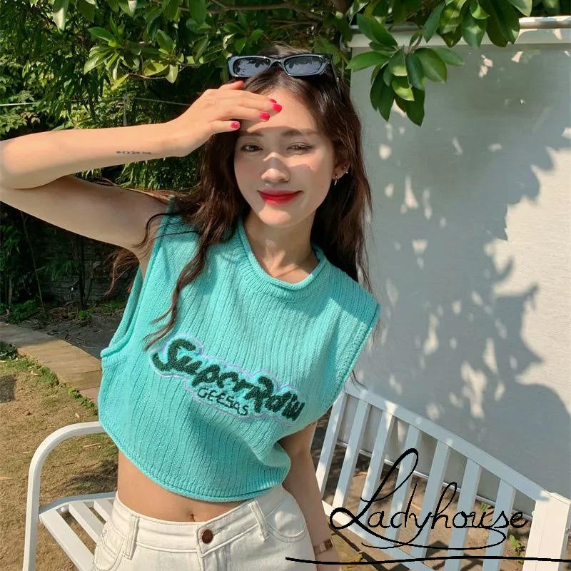 Áo Croptop Sát Nách Cổ Tròn In Chữ Thời Trang Mùa Hè Cho Nữ