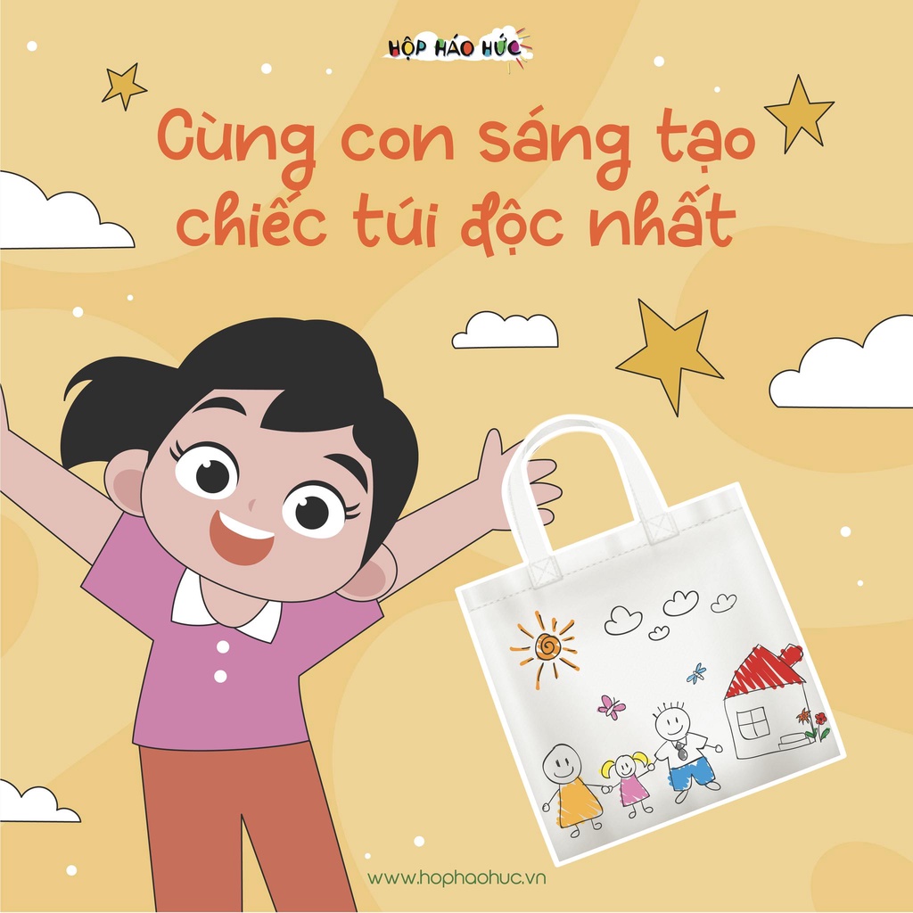 Đồ chơi Tự Trang Trí Túi Vải cho bé 6-10 tuổi Hộp Háo Hức-Cùng con sáng tạo chiếc túi độc đáo