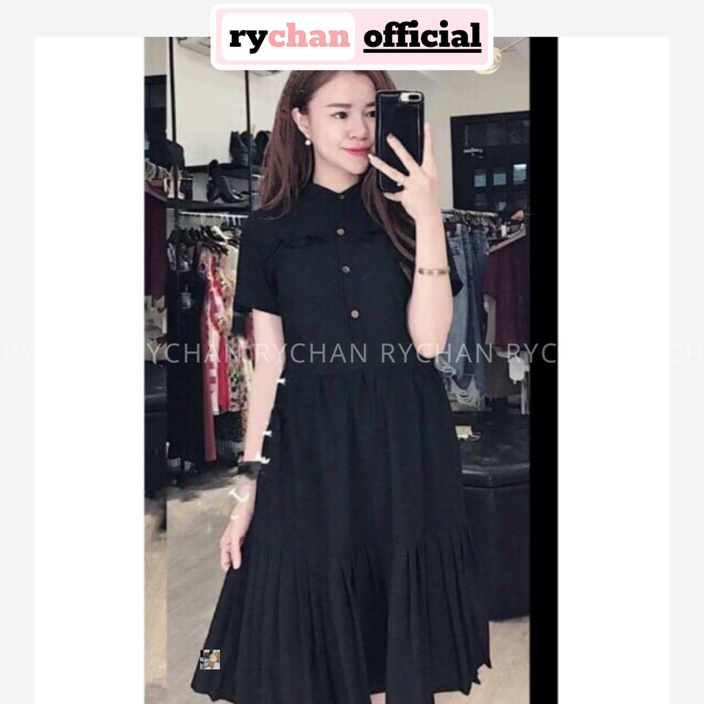 [ẢNH THẬT CUỐI] DX575 - Đầm Xòe Phối Dập Ly Nút Trước Nhiều Màu