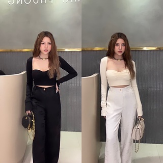 Set áo cúp ngực mix quần ống rộng mpb