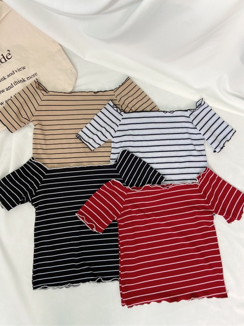 [ Mã WASTAPR giảm 10K đơn 50K] ÁO TRỄ VAI LEN GÂN KẺ SỌC/ CROPTOP LEN KẺ KHOÉT TRÁI TIM | BigBuy360 - bigbuy360.vn