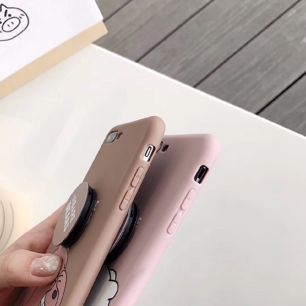 Ốp lưng OPPO A53 A92 A31 A12 A9 A7 A5 A5s A3s A1K F11 F9 F7 F1s A52 Realme 5 5i 3 C11 C3 C2 C1 Pro 2020 Cute Sit up Bear Soft Case Cover+Stand