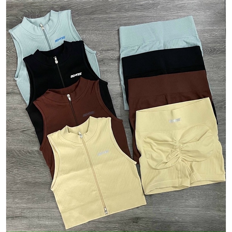 Set bộ đồ tập gym nữ ngố, tập yoga aerobic thể thao  gồm áo bra quần ngố tập gym