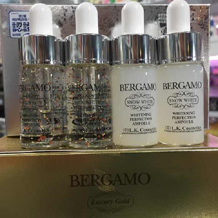 Set 4 chai serum dưỡng da BERGAMO SNOW WHITE & VITA-WHITE WHITENING PERFECTION AMPOULE 13ml