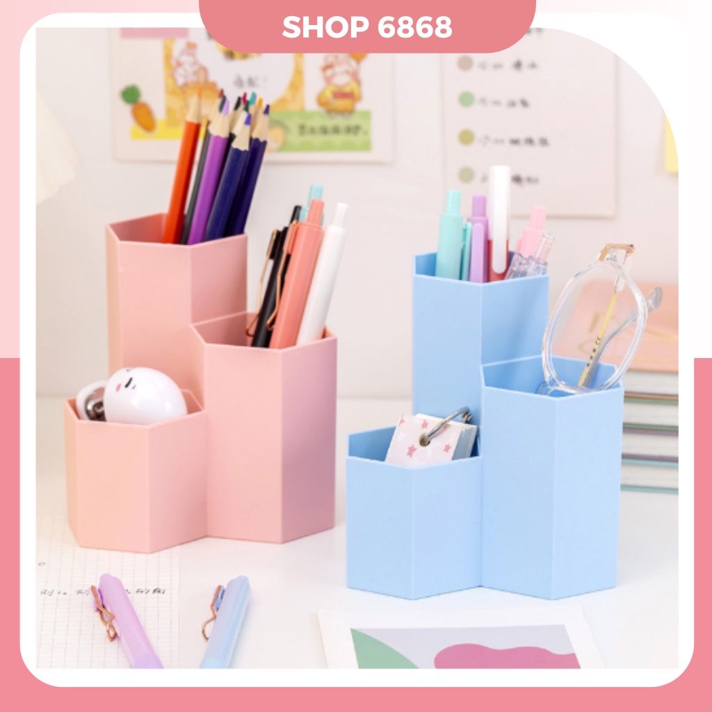 Ống đựng bút nhựa để bàn 3 ngăn nhiều màu kích cỡ vanphongpham888