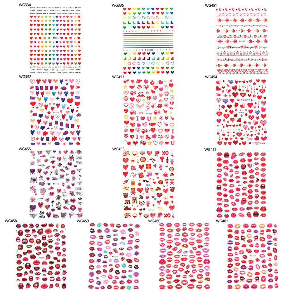 Miếng Dán Móng Tay Tự Dính Họa Tiết Trái Tim Màu Sắc 3D DIY