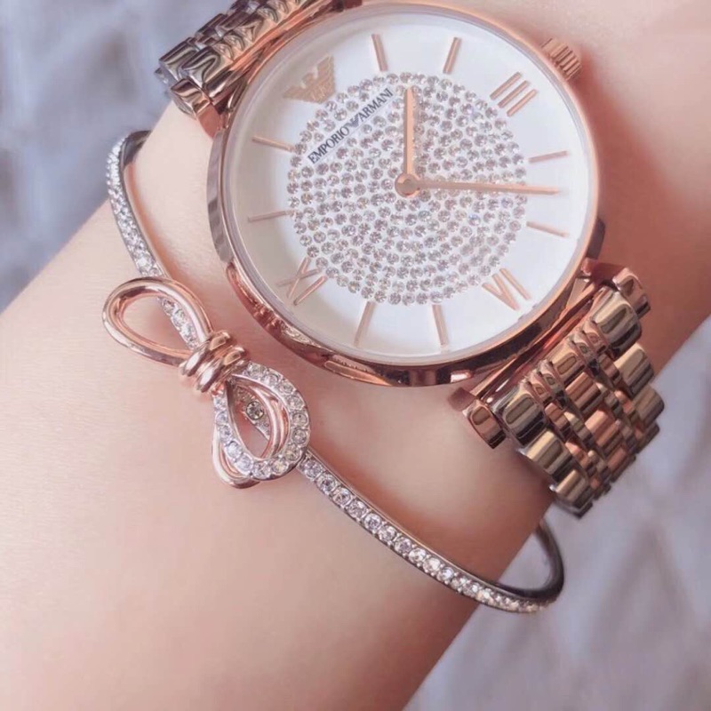 Swarovski Vòng Tay Đính Nơ Đôi Xinh Xắn