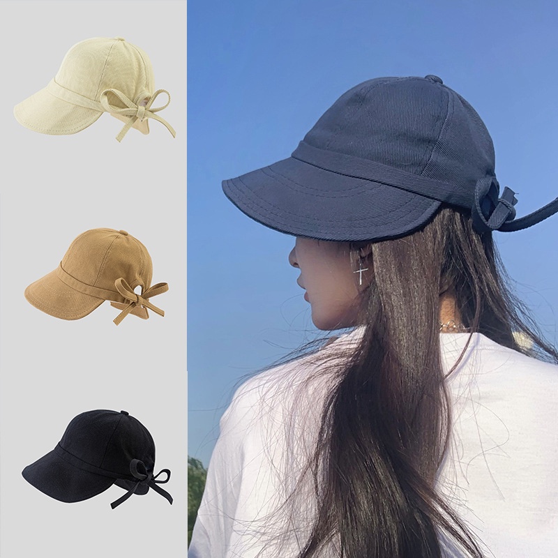 Mũ Lưỡi Trai Cotton Vành Rộng Thắt Nơ Xinh Xắn