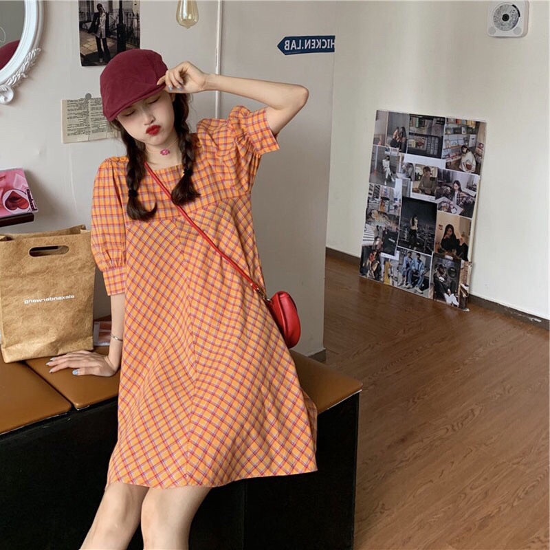Váy babydoll dáng ngắn kẻ caro phong cách ulzzang hàn quốc đáng yêu