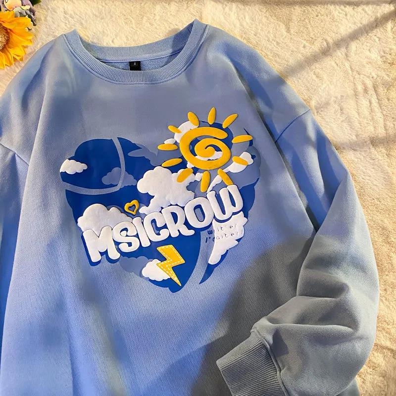 【ZHELIHANGFEI】Áo Thun Nỉ Tay Dài Dáng Rộng In Hình Trái Tim Dễ Phối Đồ