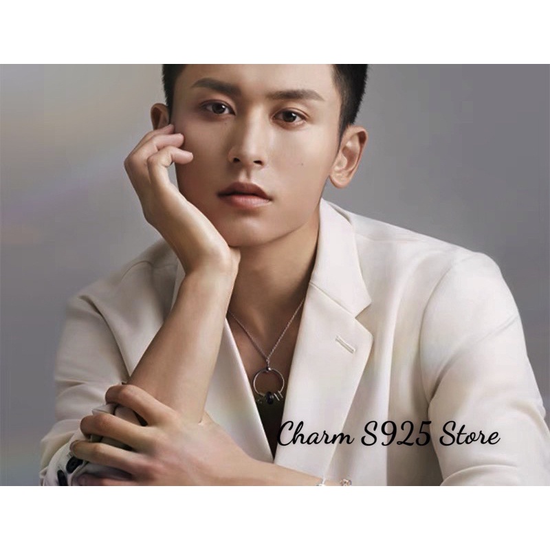 combo dây chuyền + 1 hạt charm pan đá xanh ánh tuyết bạc s925 cao cấp