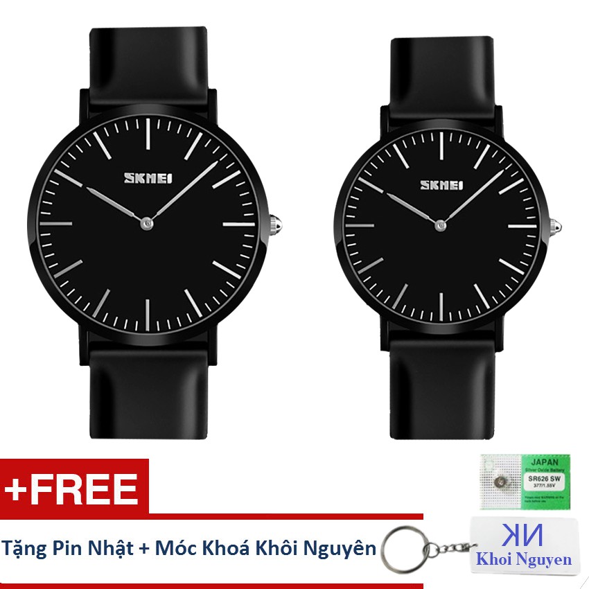 Đồng Hồ Đôi Skmei 9179 Dây Cao Su (Đen) + Tặng pin Nhật và móc khóa