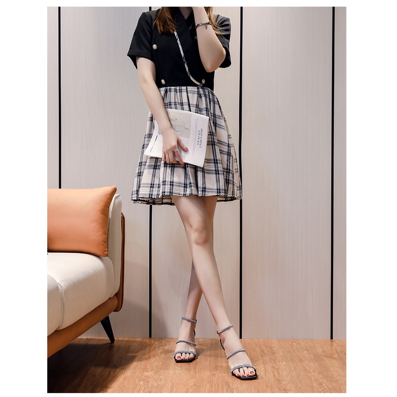 FREESHIP Giày sandal cao gót big size nữ 40 41 42 43 xăng đan cao gót ngoại cỡ size to đính đá màu đen thời trang 6 phân