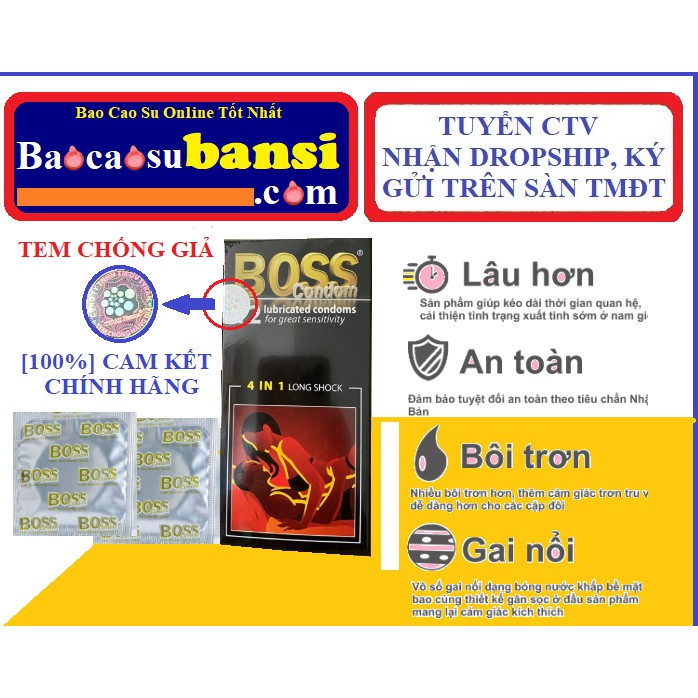 Bao cao su Boss 4 in 1 [100% Real] Gân Gai, Siêu Mỏng, Kéo dài thời gian 12 cái - Bao Cao Su Bán Sĩ - Sức Khỏe Shop