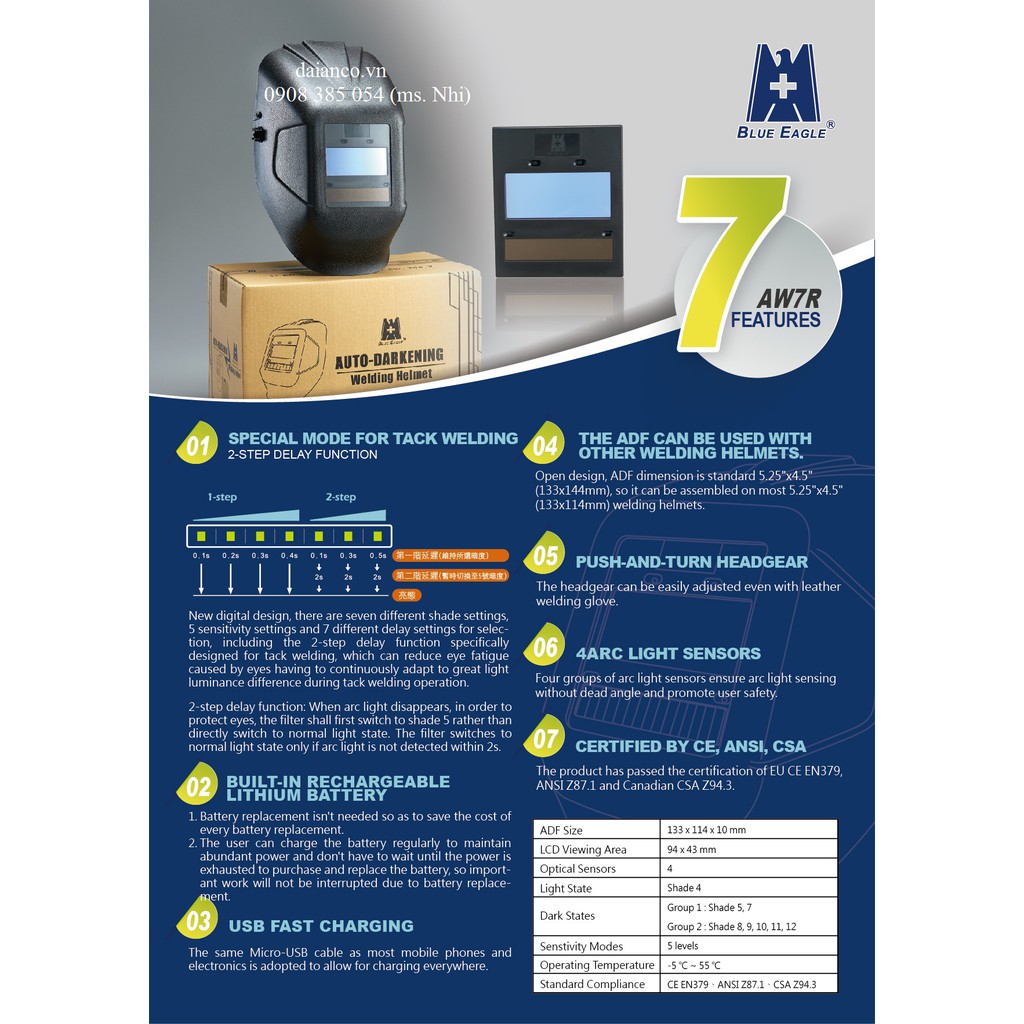 [HCM][Sale] Mặt nạ hàn tự động chống tia hồng ngoại, cực tím Blue Eagle AW7R - Hàng chính hãng- Có sẵn