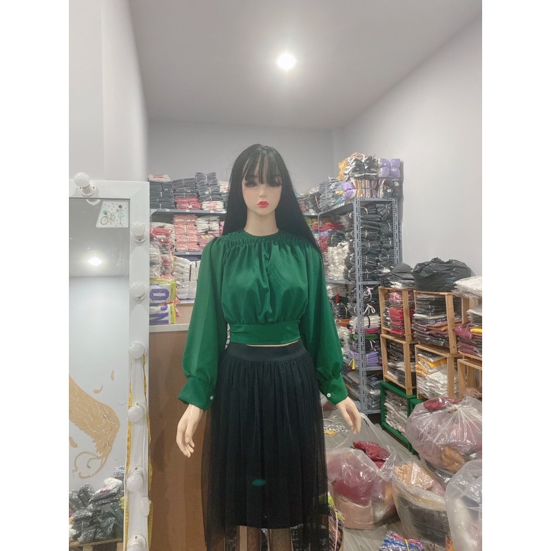 áo hở lưng tay dài  buộc nơ tiểu thư kx