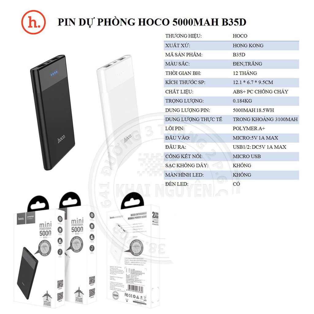Pin Dự Phòng Hoco 5000MAH B35D