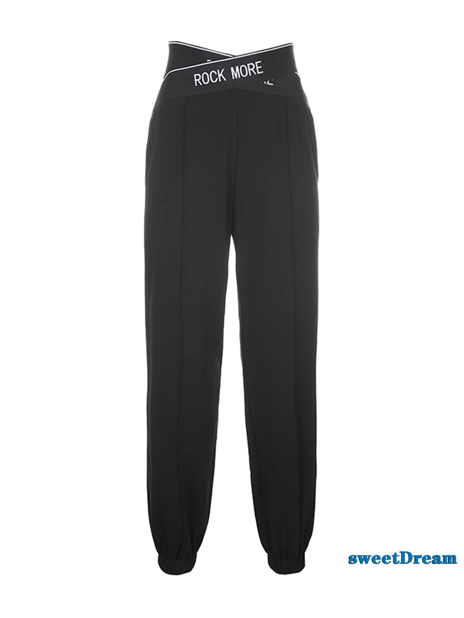 SWEETDREAM-Women´s Casual Jogger Pants, Criss Cross Letter Print Loose Fit Full Length Sweatpants
