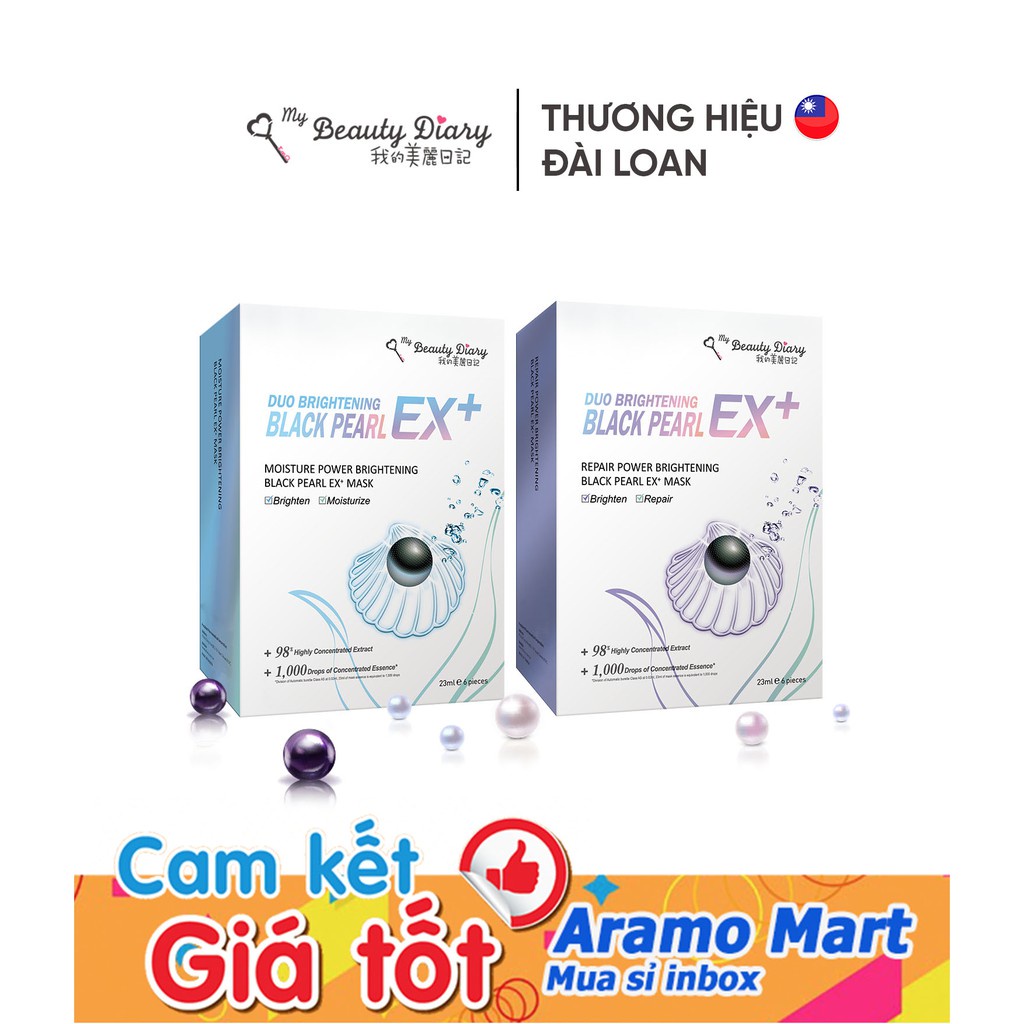 Hộp 6 miếng Mặt nạ My Beauty Diary Đài Loan EX+ Ngọc Trai Đen nhân đôi tác dụng trắng sáng phục hồi ＊AramoMart＊