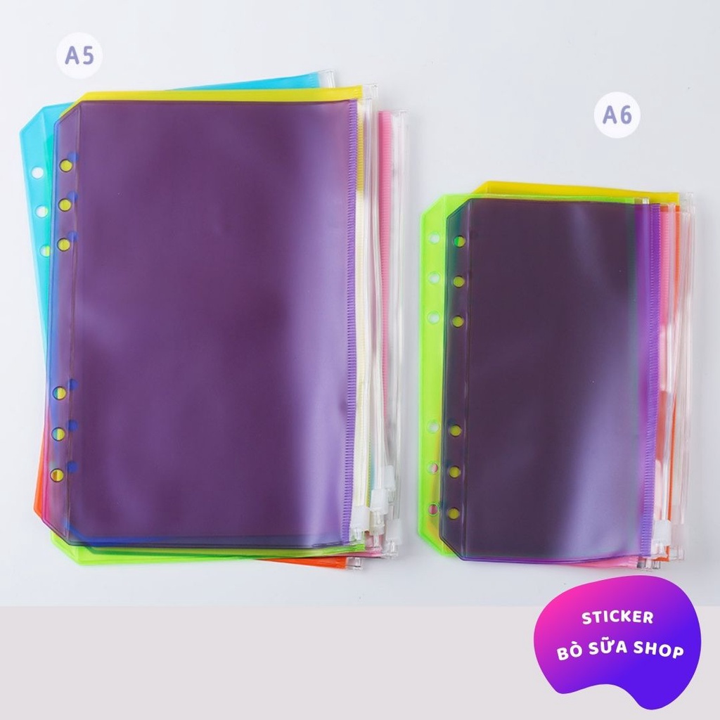 Túi zip a5 a6 nhiều màu cho sổ còng a5 a6 planner binder túi zip nhựa đựng bút sticker