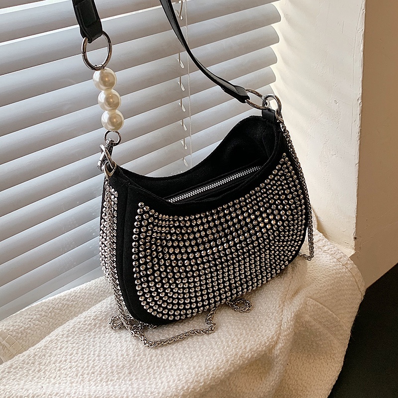 Túi đeo vai IELGY đính kim cương sáng phối chuỗi hợp xu hướng phóng khoáng thiết kế kiểu Pháp cho nữ